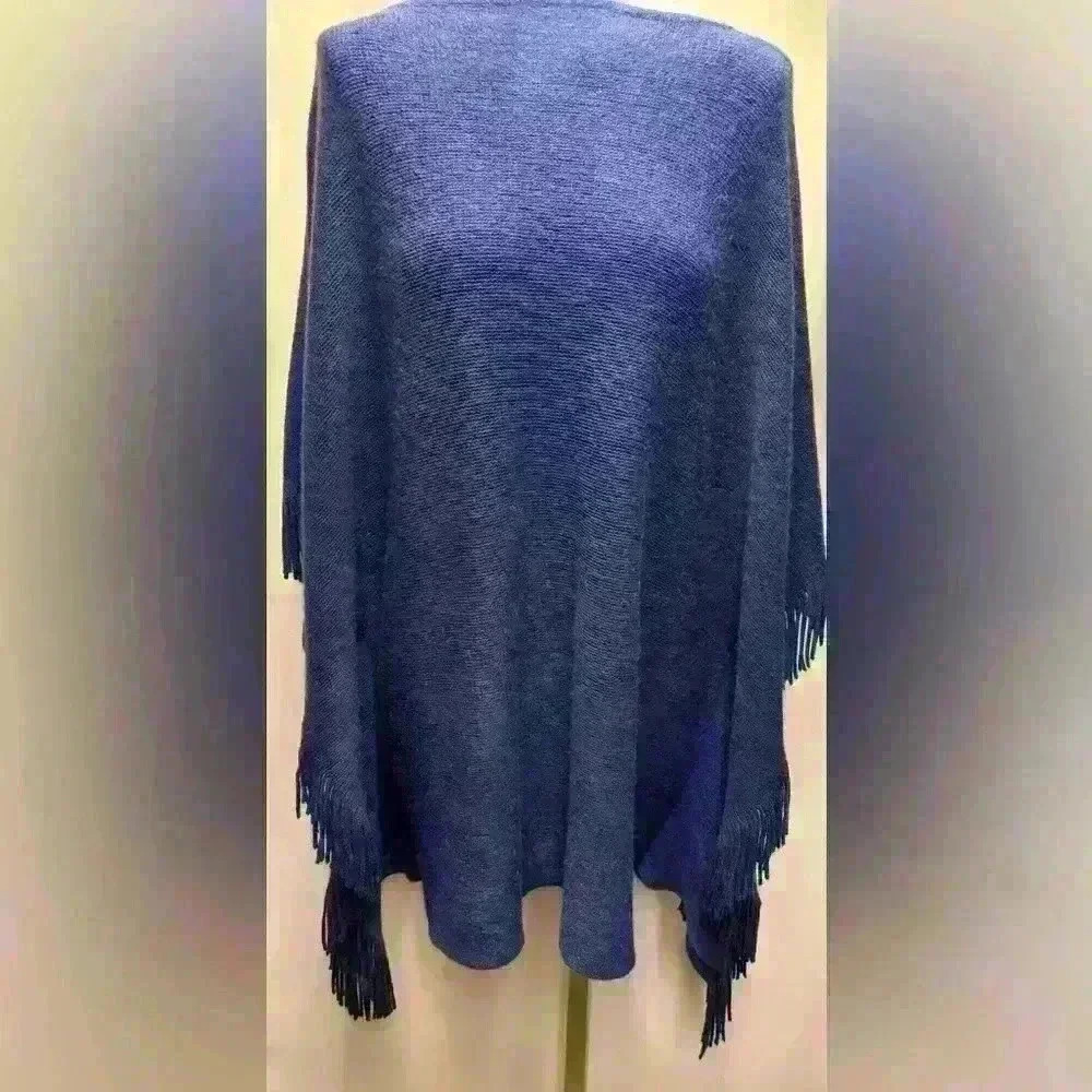 Layers by Lizden Marvelush Cowl Neck Fringed Poncho in Purple One Size Fits All